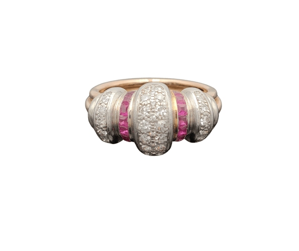 Bague 54.5 Bague Tank en or ornée de diamants et rubis 58 Facettes