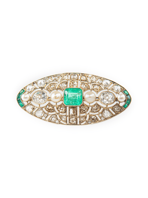 Brooch Brooch Colombian Emerald and Diamonds 58 Facettes