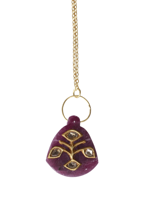 Pendentif Pendentif ancien Moghol Inde rubis et diamants 58 Facettes