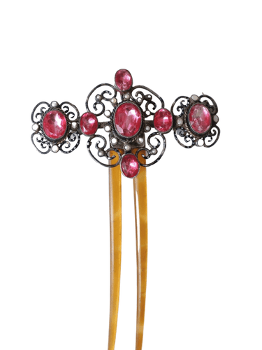 Accessoire Pique à cheveux en argent, émail, et pierres du Rhin 58 Facettes