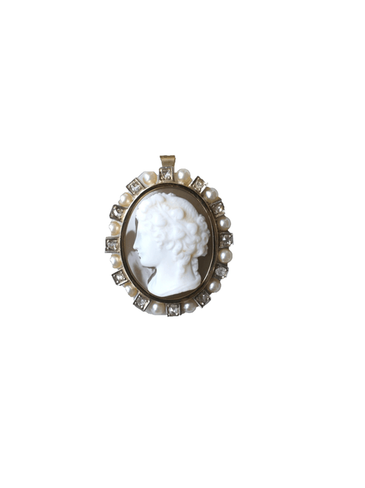 Broche Broche pendentif camée agate, perles et diamants 58 Facettes