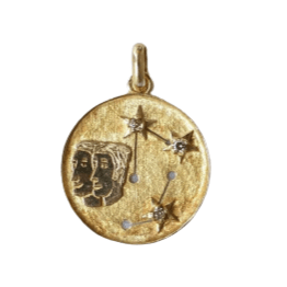 Pendentif Médaille astrologique gémeaux Or et Diamants 58 Facettes