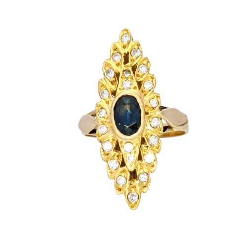 Bague Marquise en or jaune diamants et saphir 58 Facettes 5611