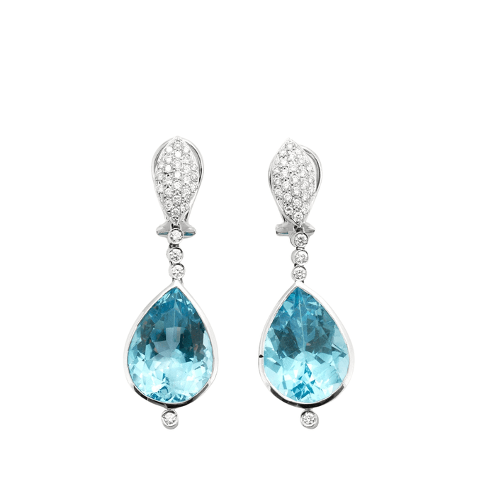 Boucles d'oreilles Pendants d'oreilles Topazes bleues Diamants 58 Facettes