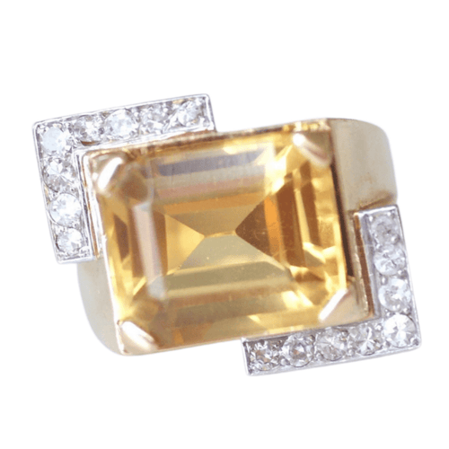 Bague Bague Tank citrine & diamants sur or rose 58 Facettes