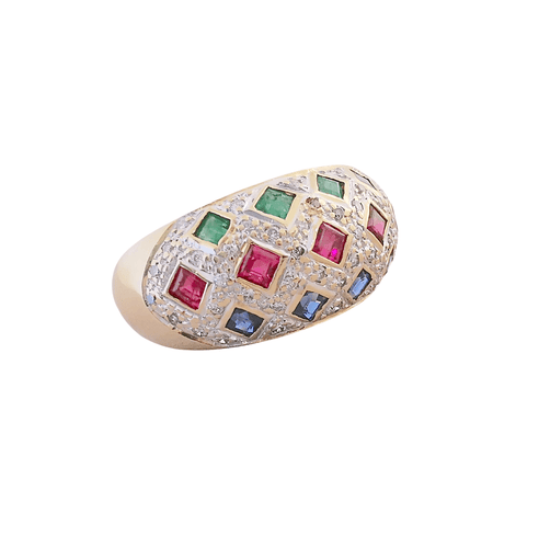 Bague 54.5 Bague Arlequin Emeraudes Rubis Saphirs Diamants 58 Facettes AA 1510