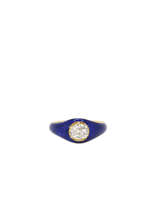 Bague Bague solitaire émail bleu diamant taille ancienne 58 Facettes 838