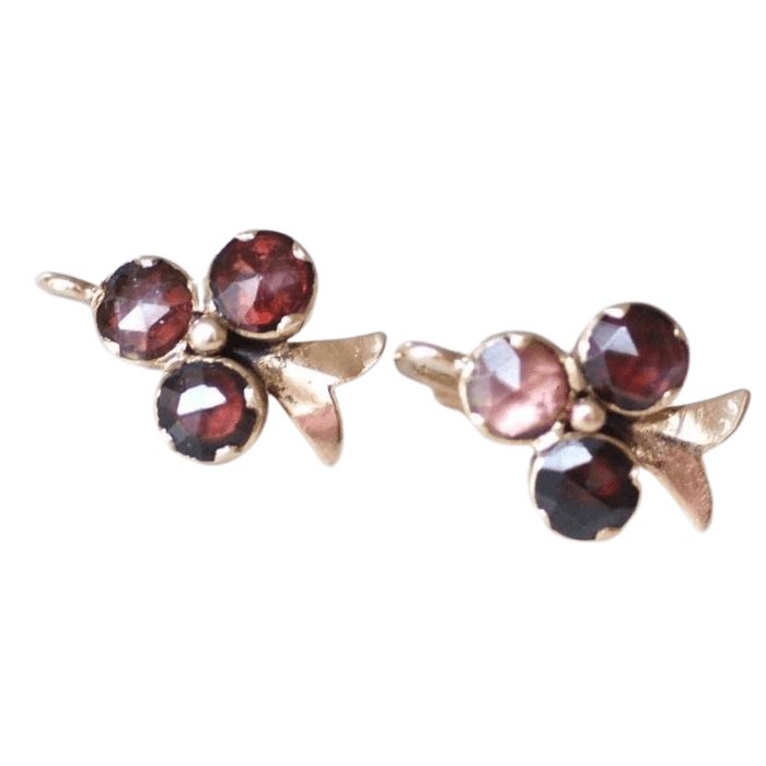 Boucles d'oreilles Boucles d'oreilles trèfles or rose et grenats 58 Facettes