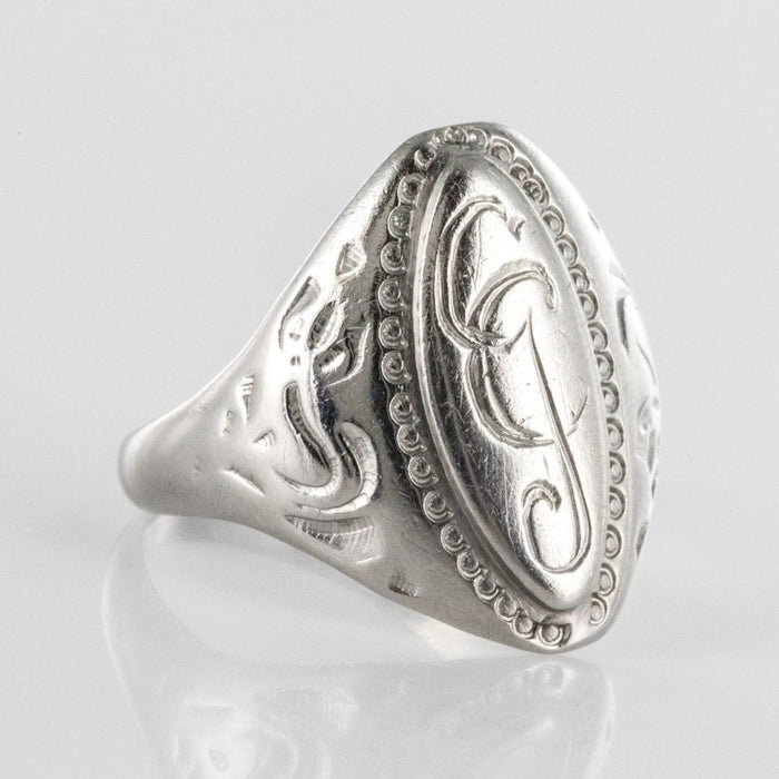 Bague 61 Chevalière ancienne argent 58 Facettes 19-463A-55