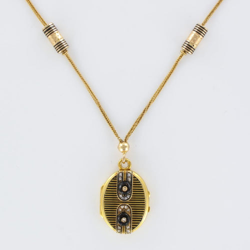 Collier Collier ancien médaillon et coulants émaillés et diamants 58 Facettes 18-357