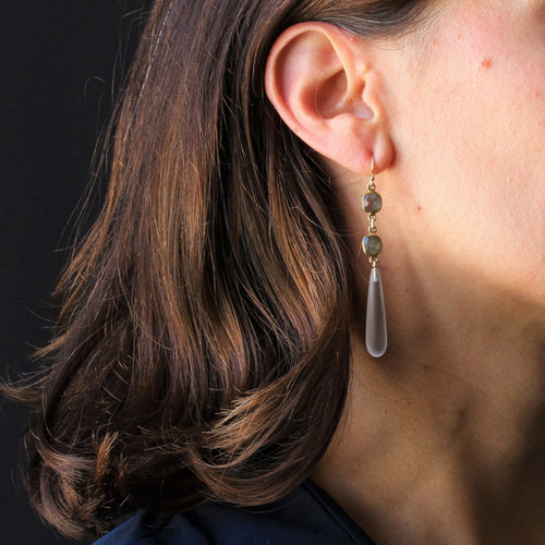 Boucles d'oreilles Boucles d'oreilles de création quartz poli et labradorites 58 Facettes 21-318