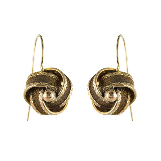 Boucles d'oreilles Boucles d'oreilles anciennes noeuds d'or et de cheveux 58 Facettes 19-073