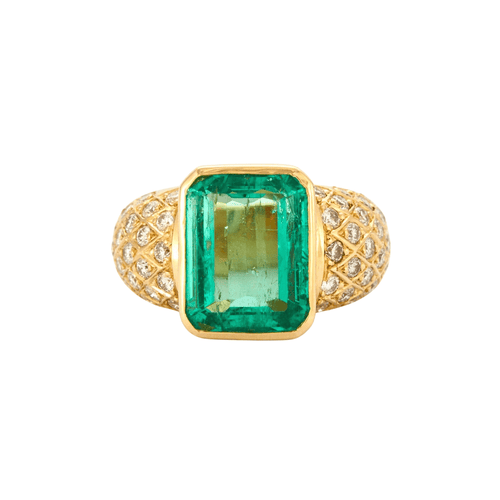 Bague 51.5 Bague or jaune Emeraude Colombie Diamants 58 Facettes