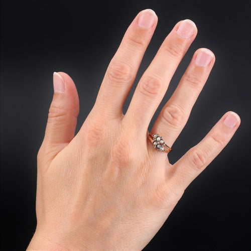 Bague 53 Bague ancienne double anneau perles fines diamants 58 Facettes 20-036