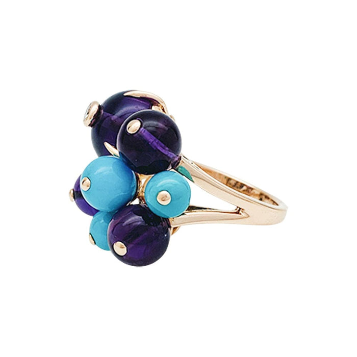 Ring 50 Cartier ring “Délices de Goa” yellow gold, diamond, turquoise, amethysts. 58 Facettes 30016