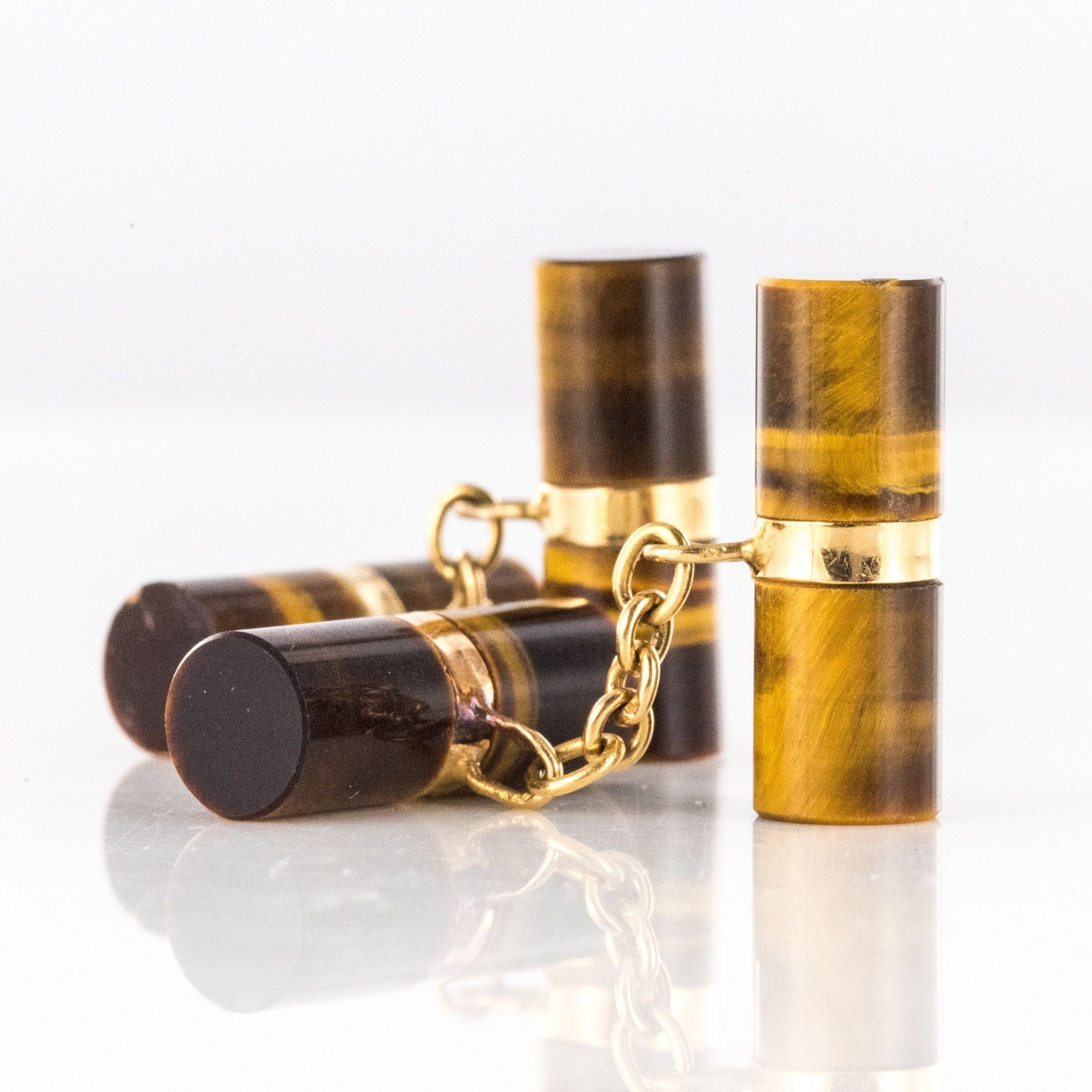 Boutons de manchette oeil de tigre vintage, pierres