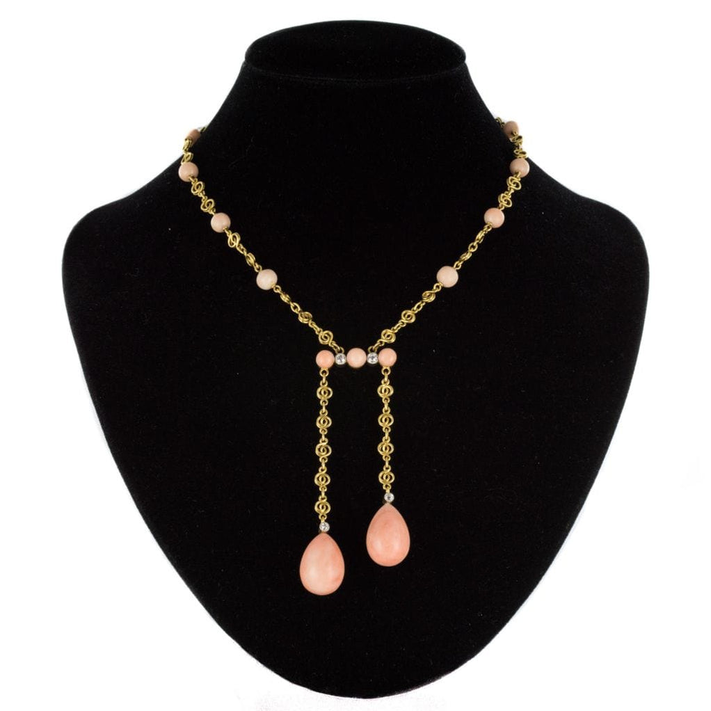 Collier Ancien En Corail 'peau D’ange' - Branche Irrégulière Orange, Ras Du Cou