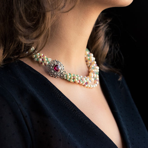 Collier Collier Perles, Emeraudes, Saphirs, Rubis et Spinelles 58 Facettes 03-134-4188853