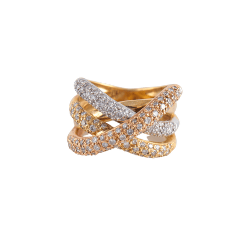 Bague 47 Bague Croisée 3 ors pavage Diamants 58 Facettes FM117