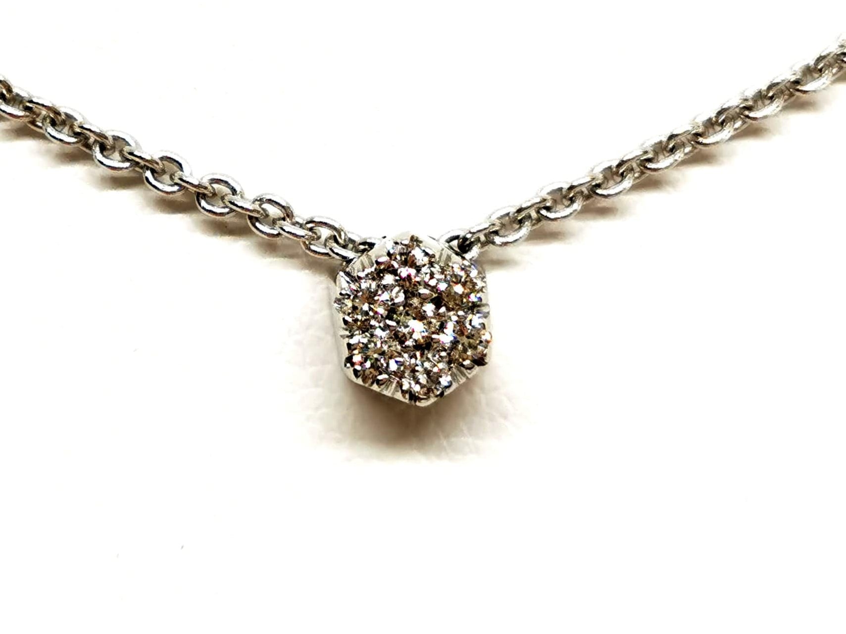 Collier Chaîne Pendentif Plaqué Or – Cristal Diamant Noir – Bijou Rétro – État Impeccable