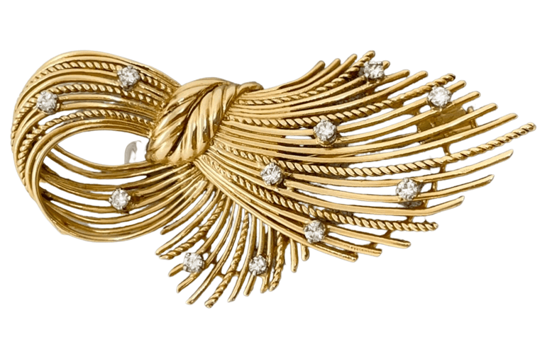 Broche Broche Rétro Or Jaune 0.50 Ct Diamants 58 Facettes