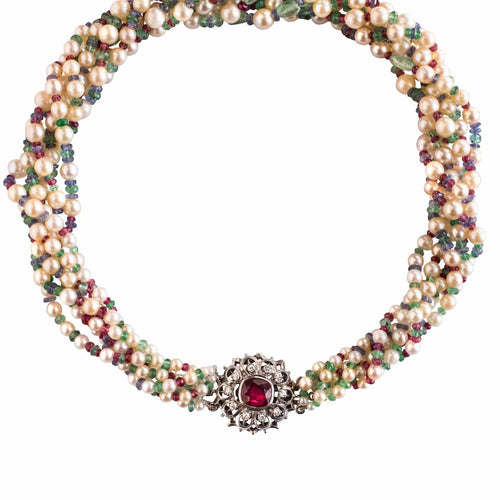 Collier Collier Perles, Emeraudes, Saphirs, Rubis et Spinelles 58 Facettes 03-134-4188853