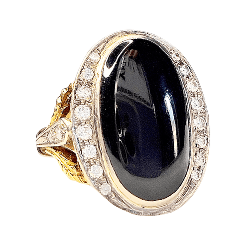 Bague 54 Bague Art Déco Or jaune Diamants Onyx 58 Facettes