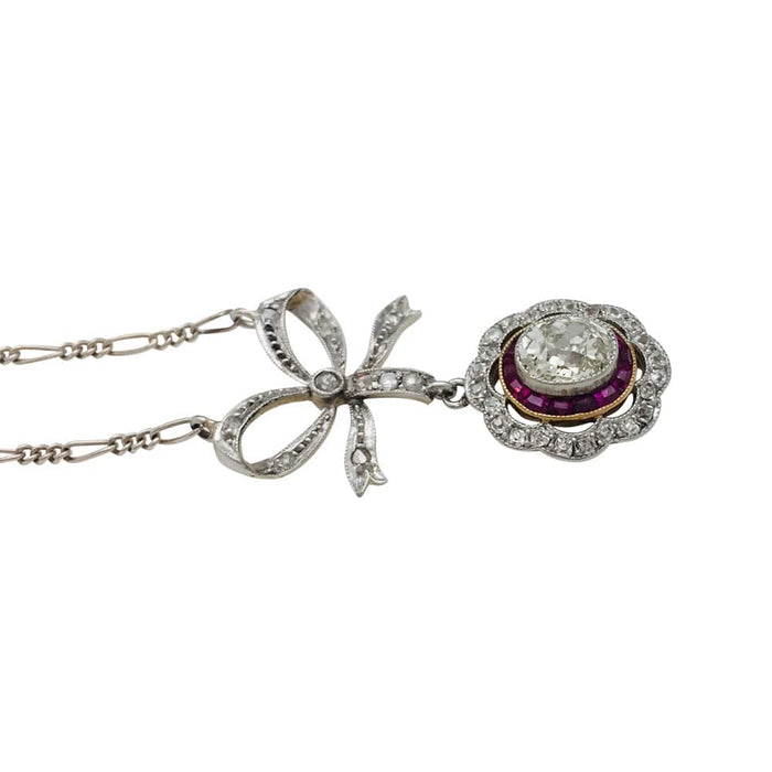 Gold and platinum pendant, ruby ​​and old cut diamond.