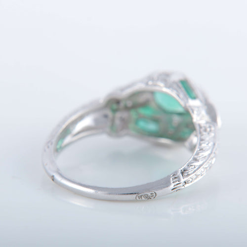 Bague 53 Bague style Art Déco Emeraudes Diamants 58 Facettes 1