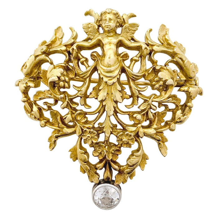 1900 brooch in yellow gold and diamond.