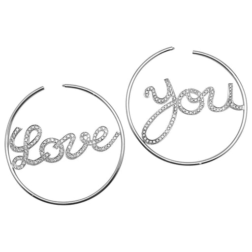Boucles d'oreilles Créoles en or blanc et diamants "Love You". 58 Facettes 27406