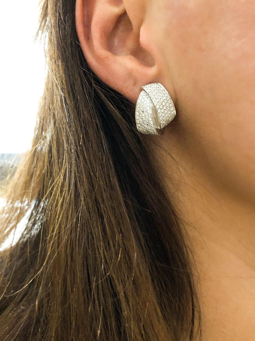 Boucles d'oreilles Doubles créoles - Or gris et diamant 58 Facettes