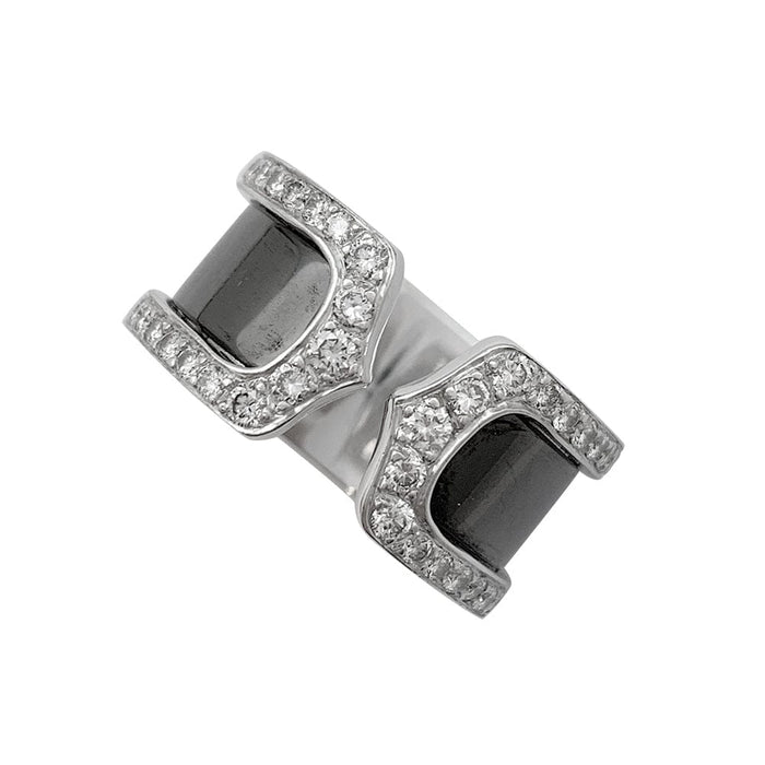 Cartier Collection C ring in white gold, diamonds and black enamel.