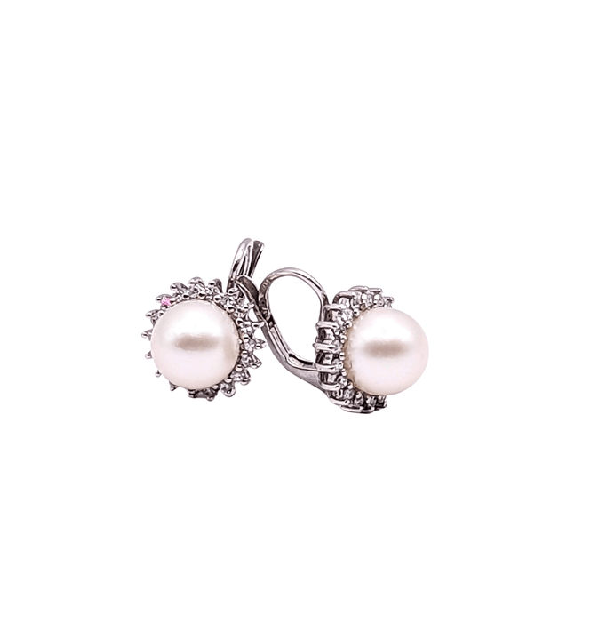 Boucles d'oreilles Dormeuses perles et diamants 58 Facettes