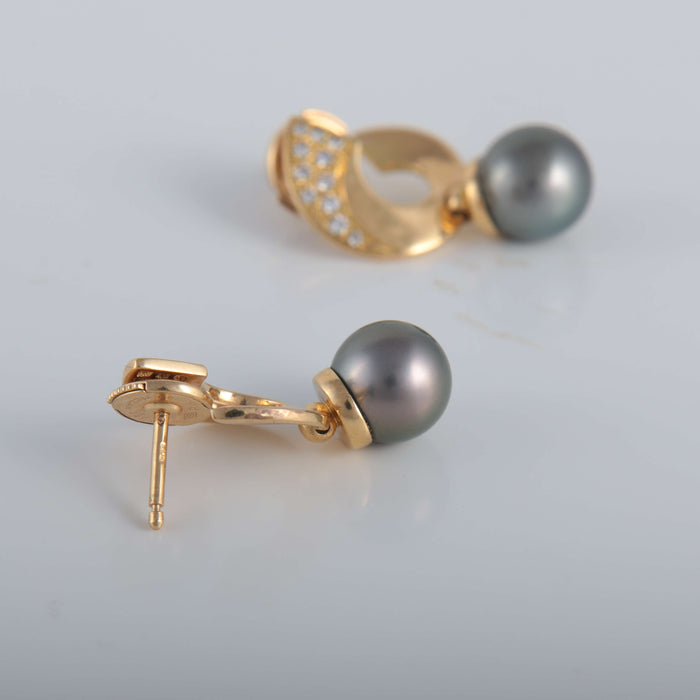 Boucles d'oreilles Dormeuses Perles de Tahiti Diamants 58 Facettes 1