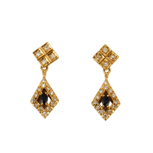 Boucles d'oreilles Pendantes en Or jaune, diamants & saphirs 58 Facettes P12L14