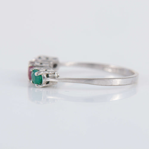 Bague Bague Trilogie Rubis Émeraude Saphir et Diamants en argent 58 Facettes 1