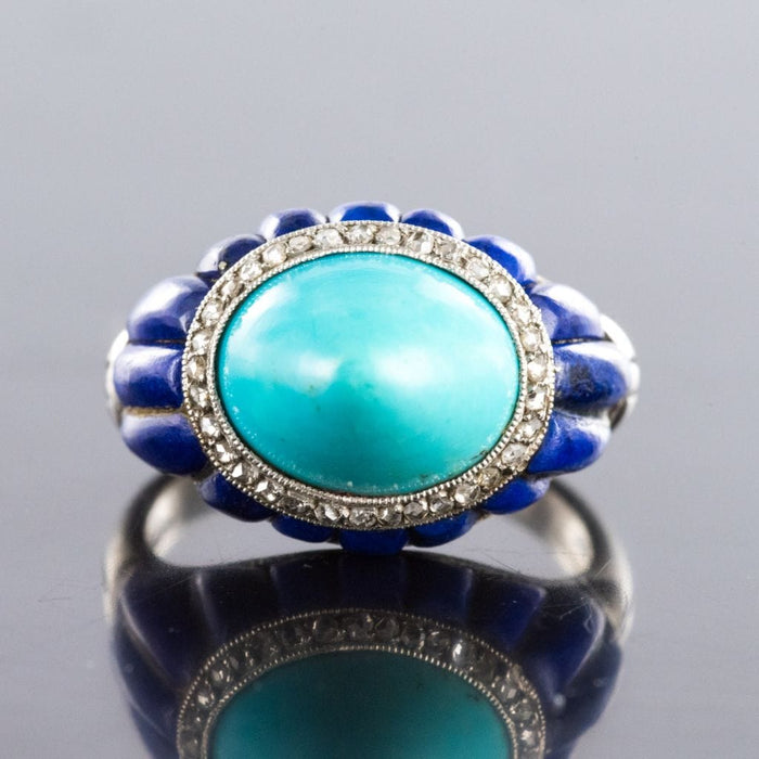 Bague 52 Bague art déco turquoise pain de sucre lapis lazuli diamants 58 Facettes 19-470-53