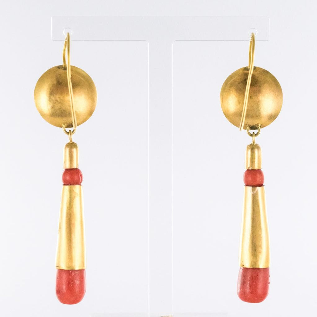Boucles D'oreilles Pendantes En Corail Véritable - Occasion - Fermoir Clous