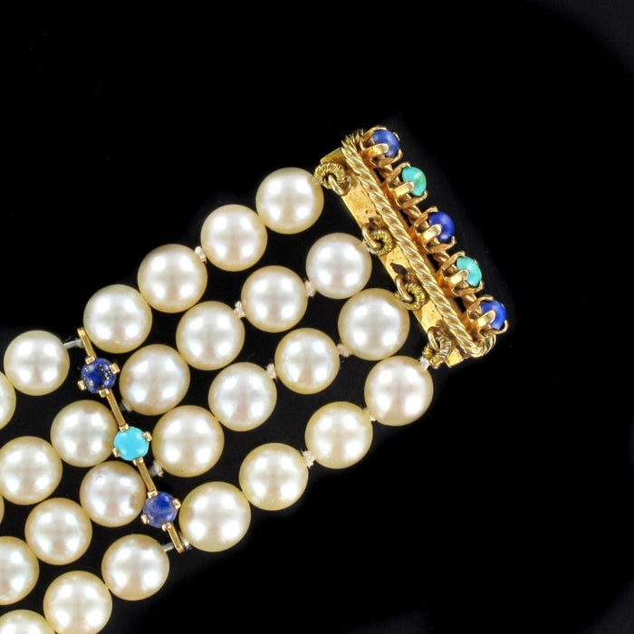 Bracelet Bracelet perles de culture lapis lazuli et turquoises 58 Facettes 18-085