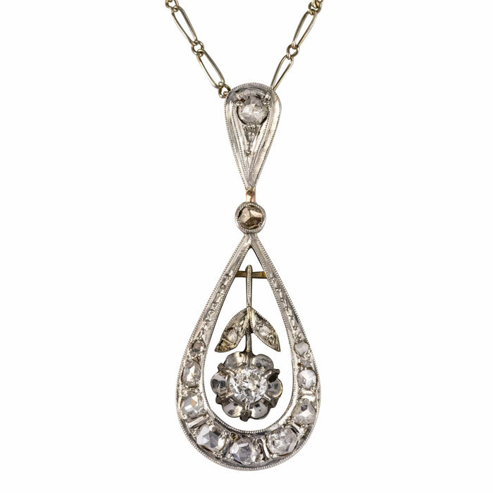 Pendentif Pendentif ancien goutte diamants et sa chaine 58 Facettes 18-276