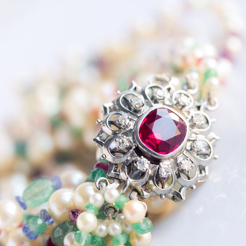 Collier Collier Perles, Emeraudes, Saphirs, Rubis et Spinelles 58 Facettes 03-134-4188853
