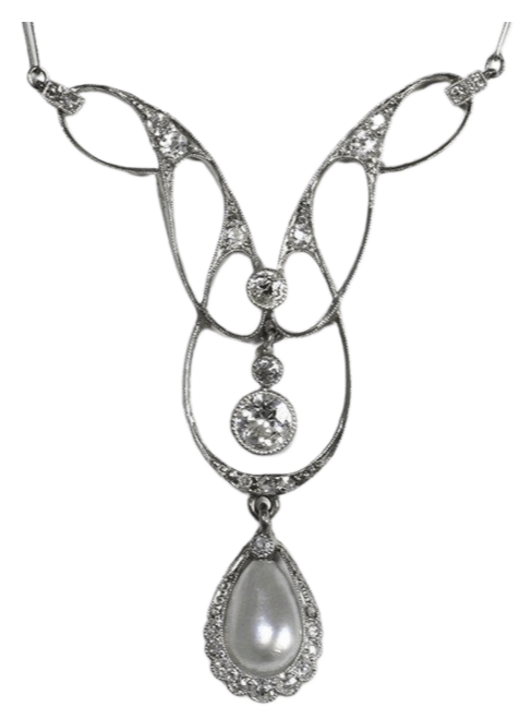 Belle Epoque Pendant Necklace in platinum, fine pearl and brilliants 58 Facettes