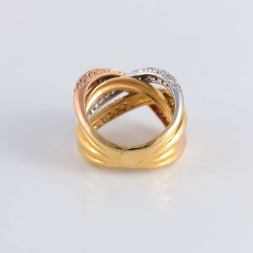 Bague 47 Bague Croisée 3 ors pavage Diamants 58 Facettes FM117