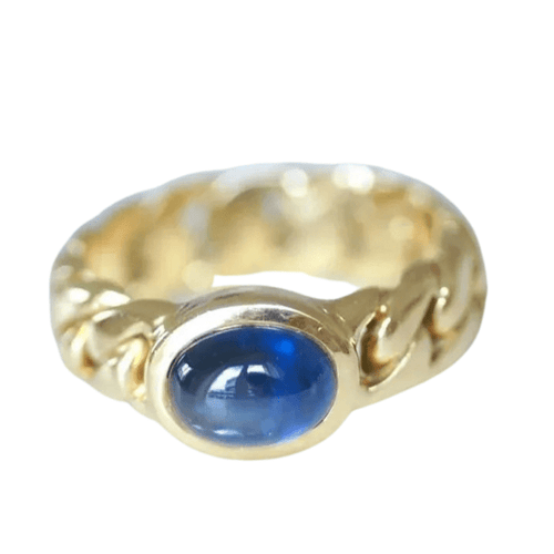 Bague Bague Gourmette Or et Saphir Cabochon 58 Facettes