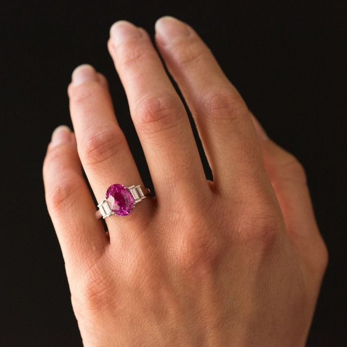 Bague 50 Bague Saphir rose et Diamants baguettes 58 Facettes 11-042-3414688-52