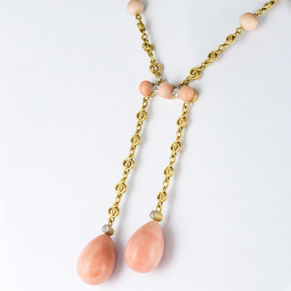 Deux Colliers Anciens En Corail Naturel Peau D'ange - Occasion, Pierre Gemme