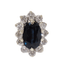 Bague 54 Bague marguerite en or blanc, saphir ovale et diamants 58 Facettes 31322