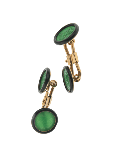 Boutons de manchette Boutons de Manchette en jadéite d'émail noir et or jaune 58 Facettes