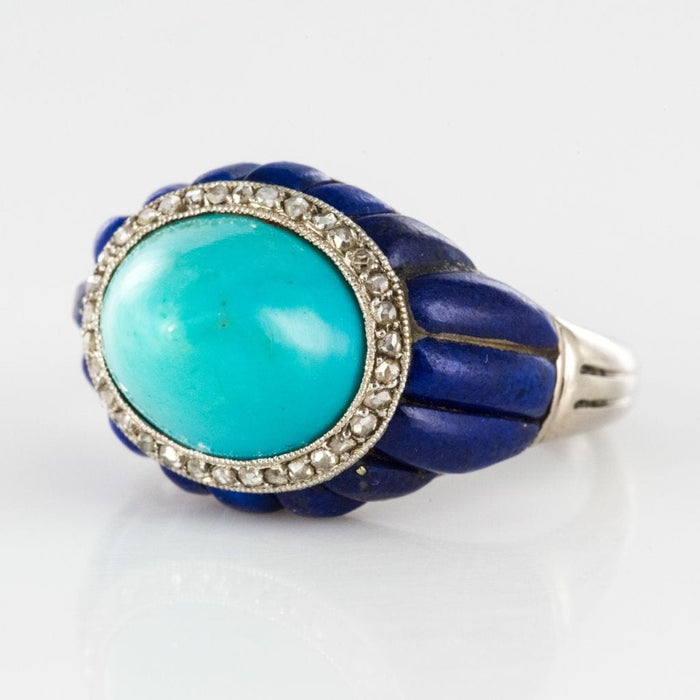 Bague 52 Bague art déco turquoise pain de sucre lapis lazuli diamants 58 Facettes 19-470-53